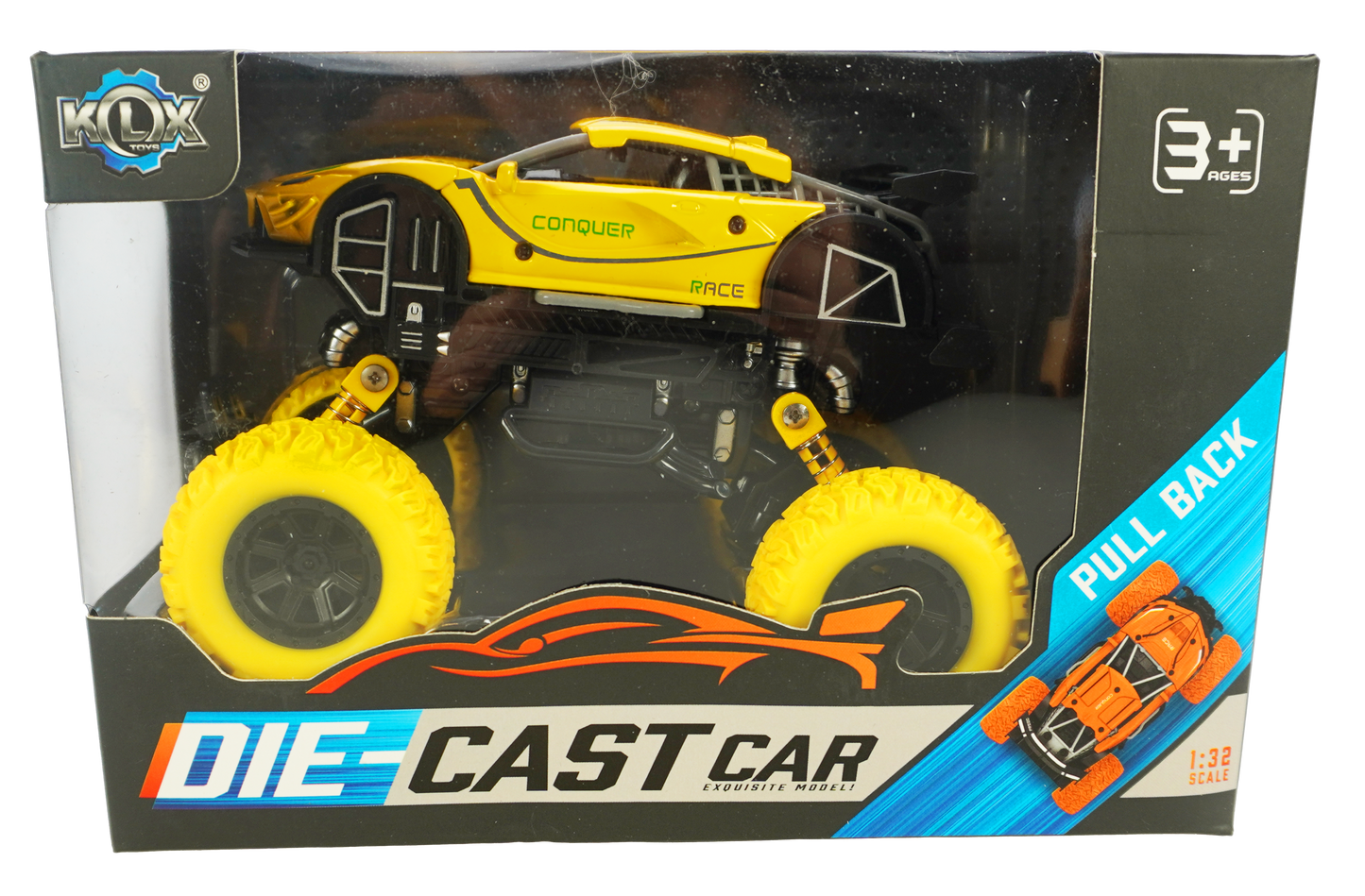 OFF Road 4 WD Conquer Yellow - Pull Back Die-Cast