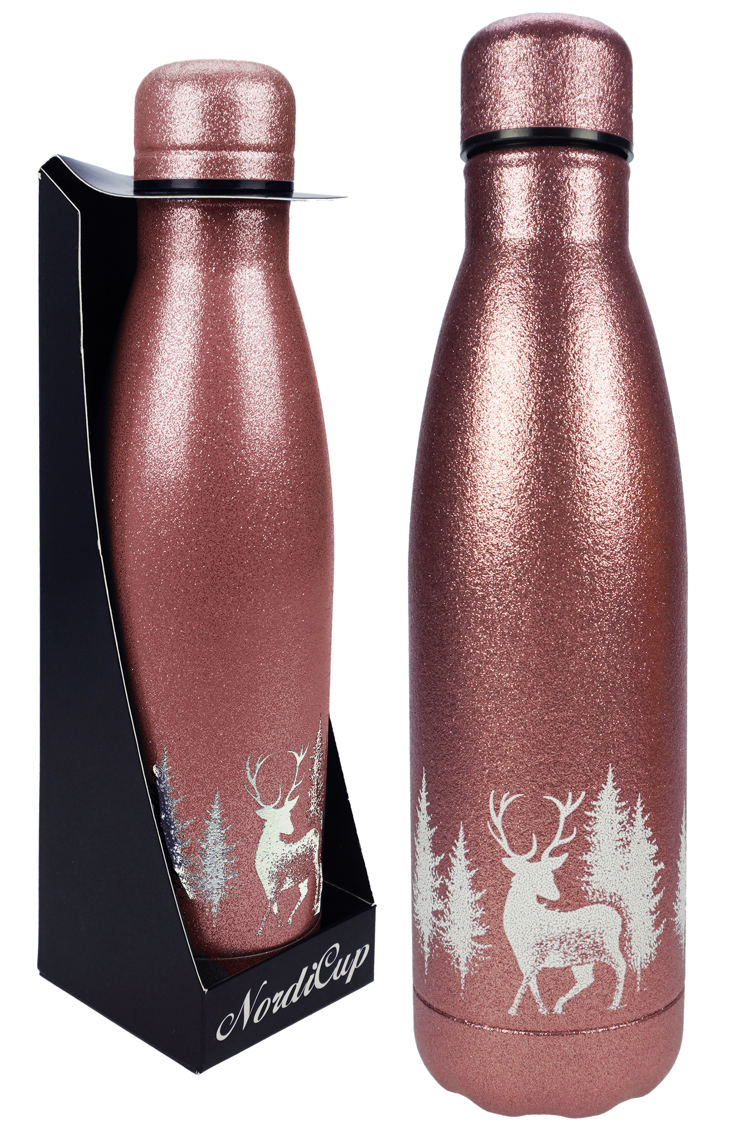 NordiCup Reindeer Thermos Bottle Glitter Rose Gold