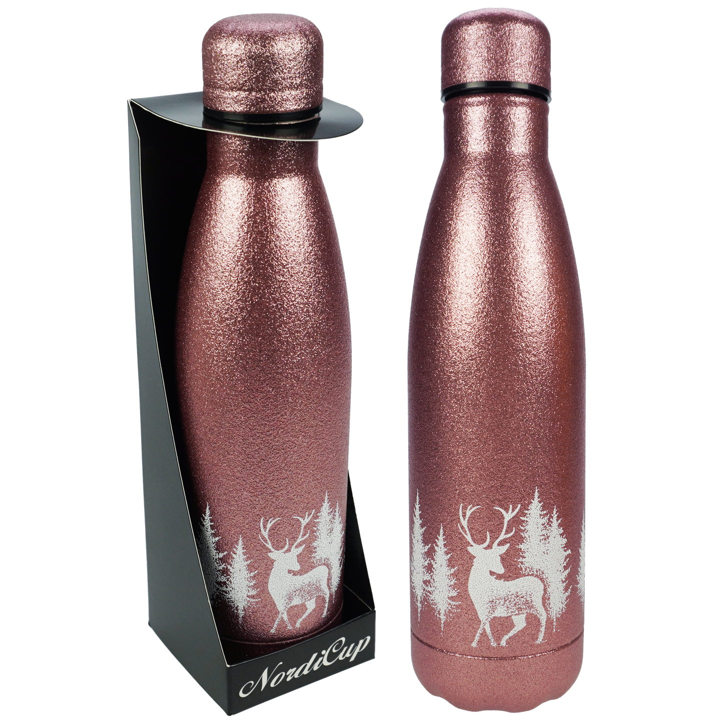 NordiCup Reindeer Thermos Bottle Glitter Rose Gold