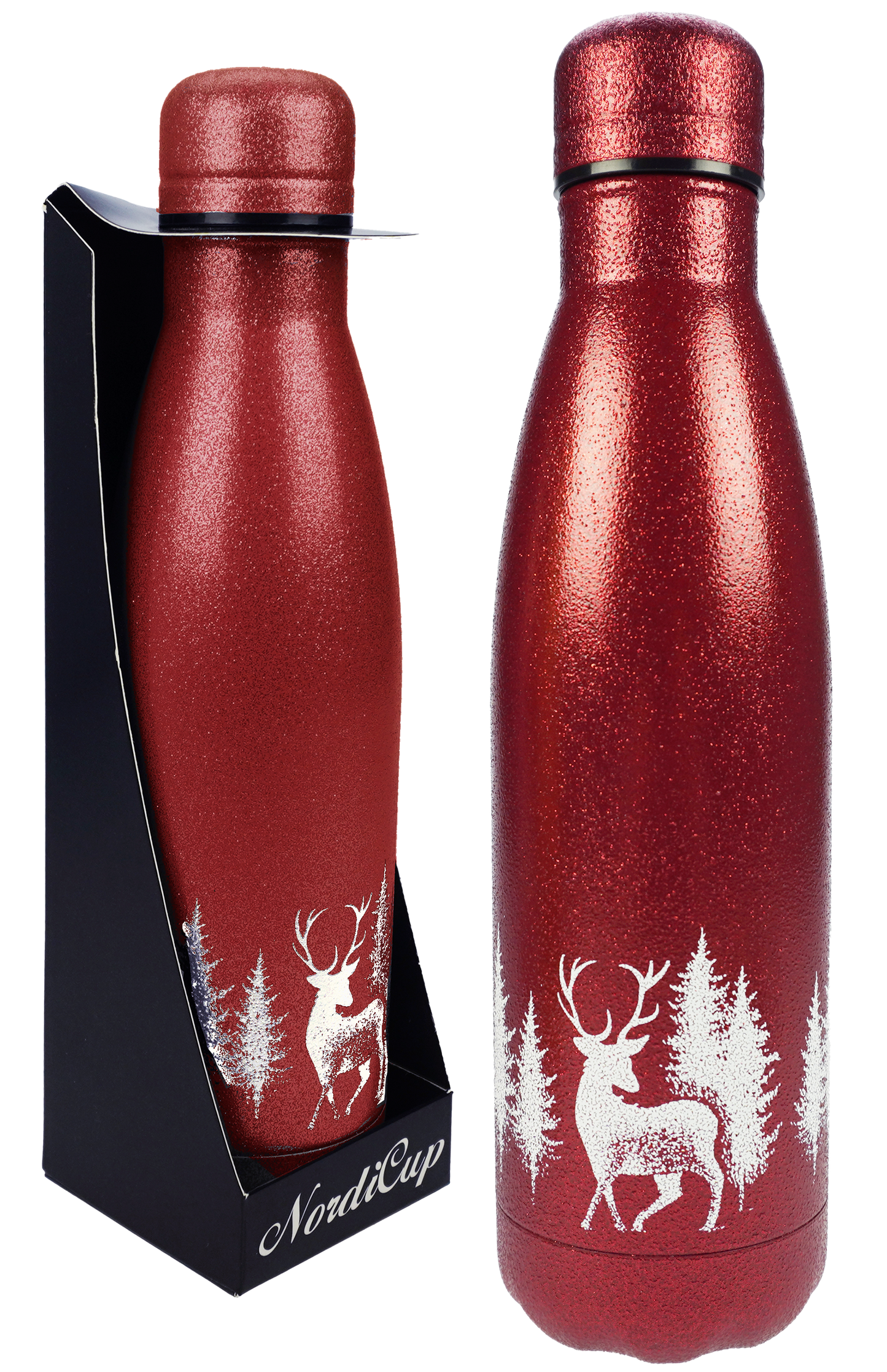 NordiCup Reindeer Thermos Bottle Glitter Red