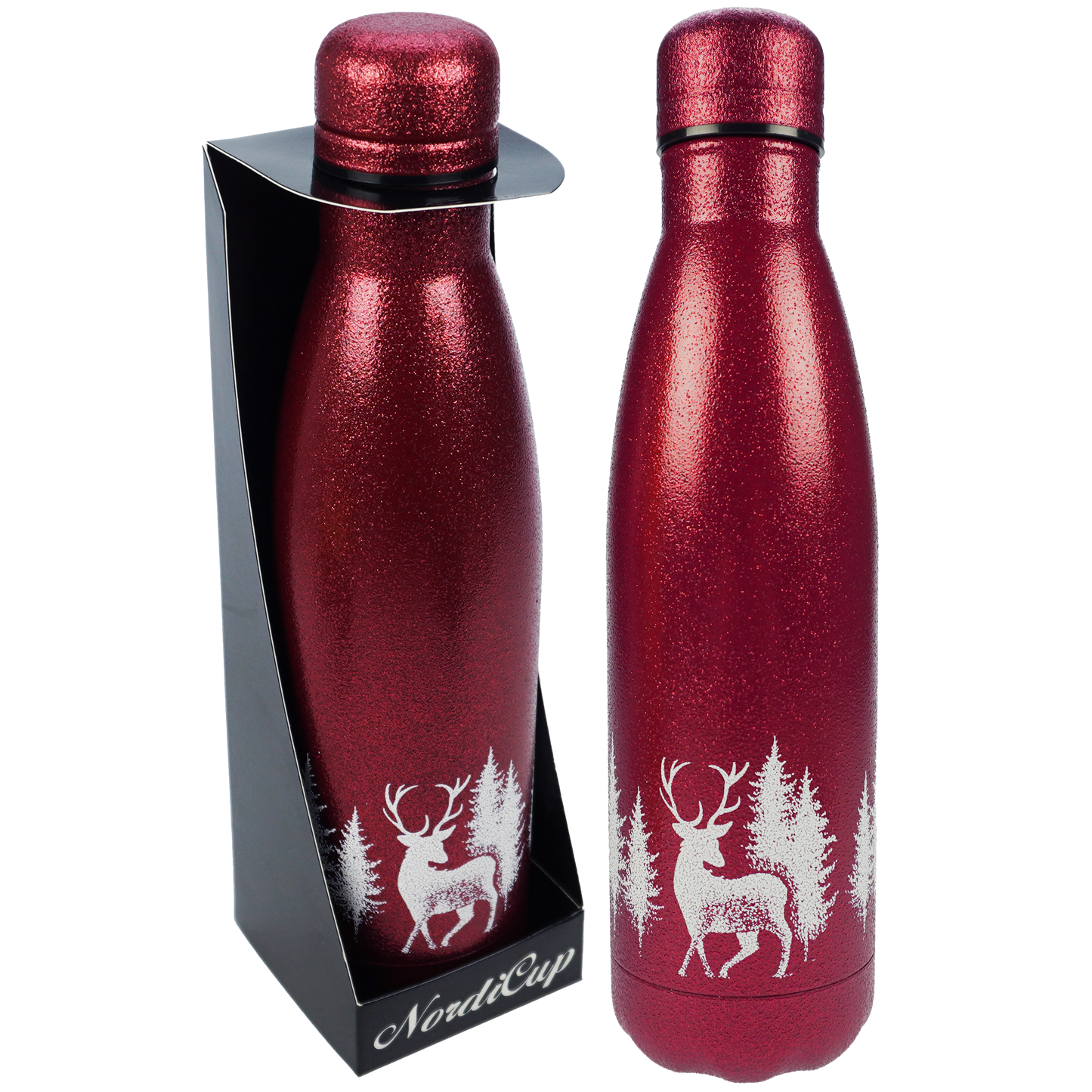 NordiCup Reindeer Thermos Bottle Glitter Red