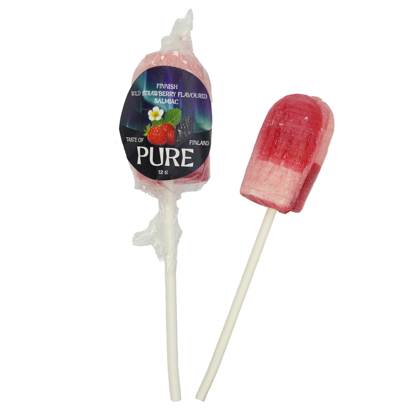 Pure Metsämansikan Makuinen Salmiakki Tikkari 12g