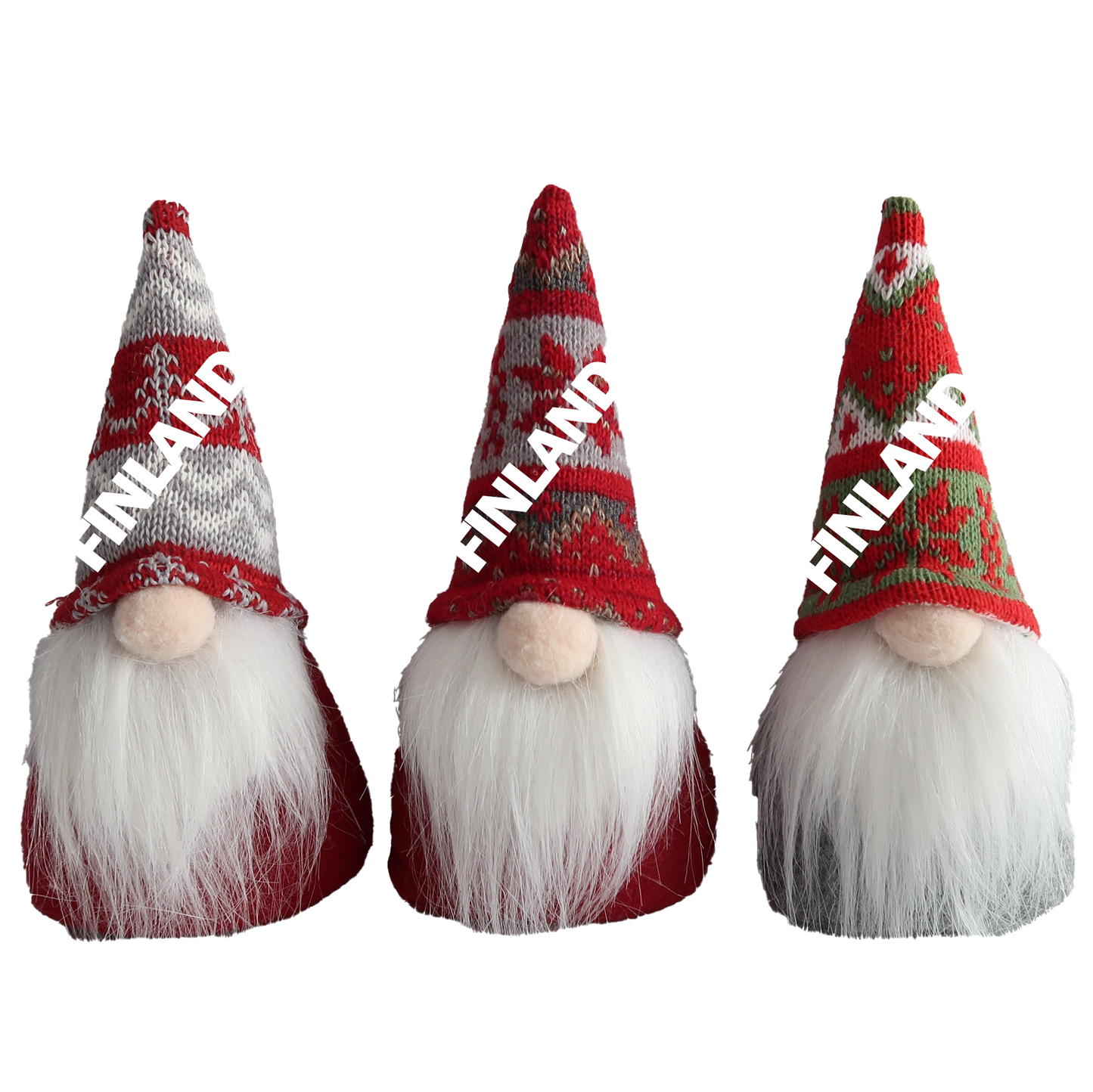 Cap Santa Knitted Red grey white 3 assortment 19 cm FIN