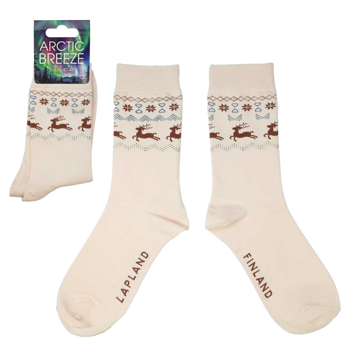 Nordic Reindeer 41-46 Socks Beige FIN LAP