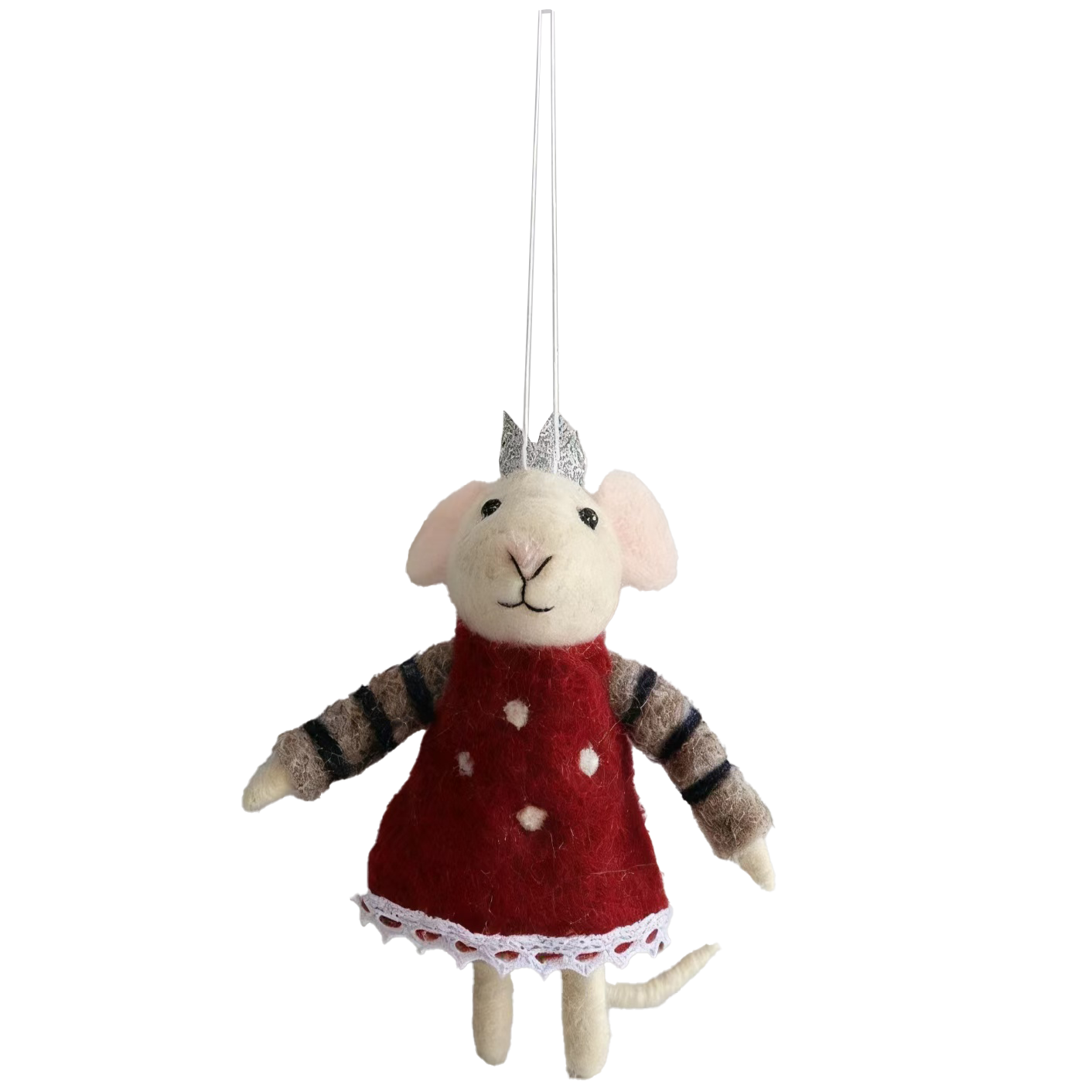 Ornament Woolen mouse white red 11 cm