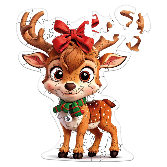 Christmas Caramel Reindeer Wooden Puzzle Shape S