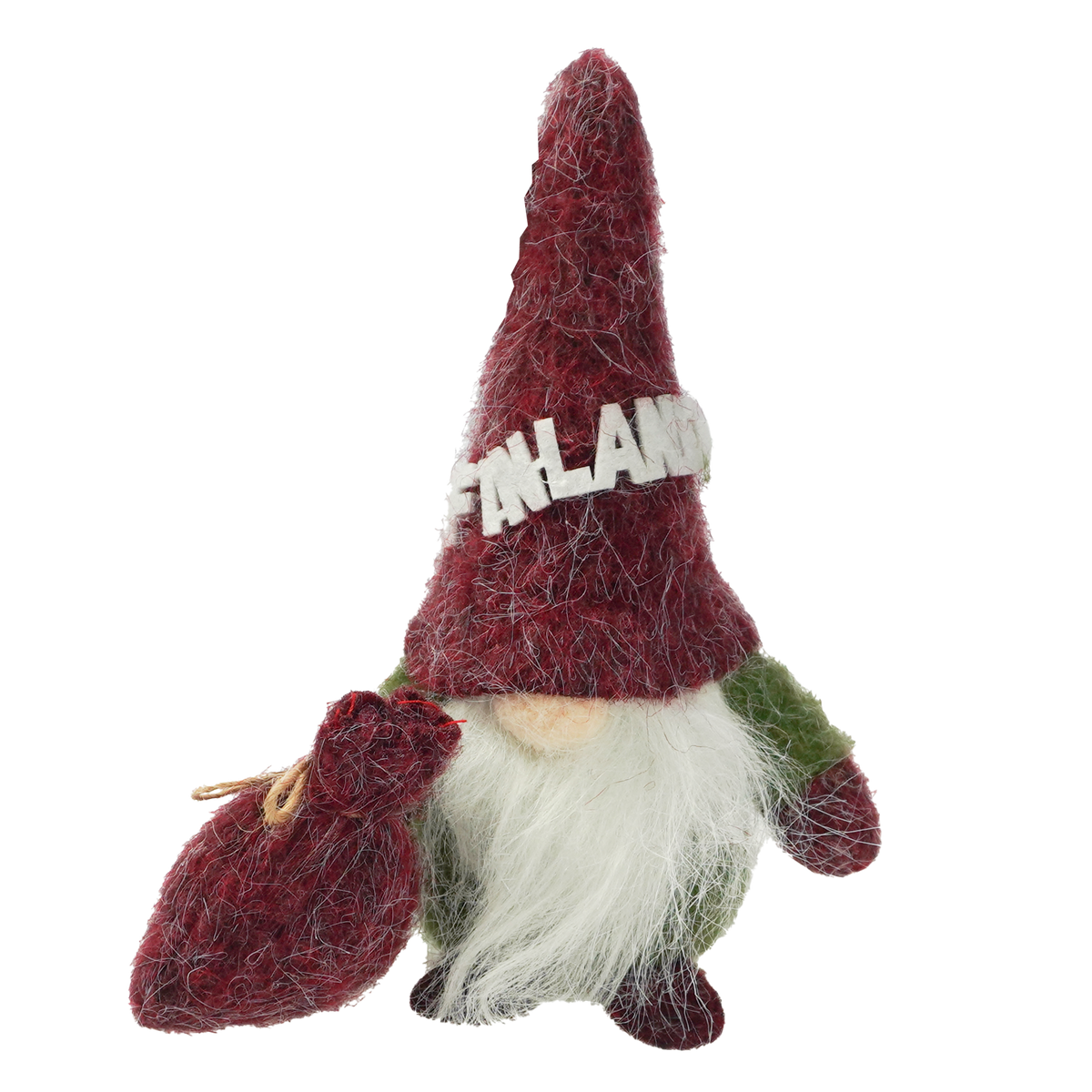 Cap Santa with bag red and green fabric 16 cm FIN