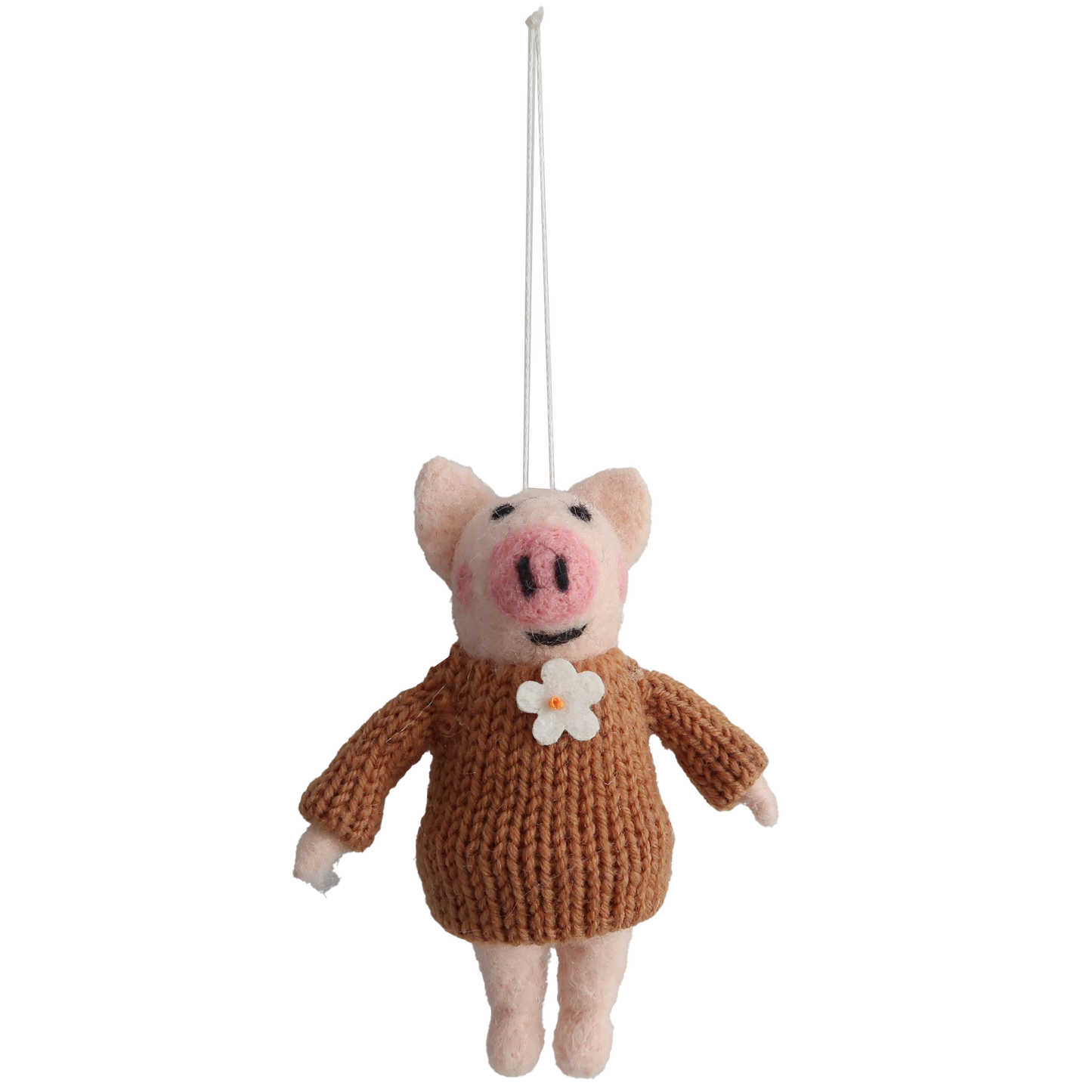 Ornament Woolen pig with brown sweater 11 cm