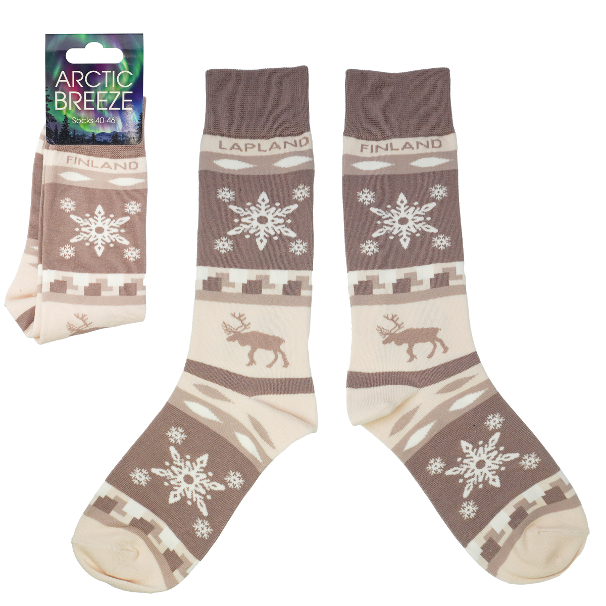 Reindeer Snowflake 41-46 Socks Beige FIN LAP