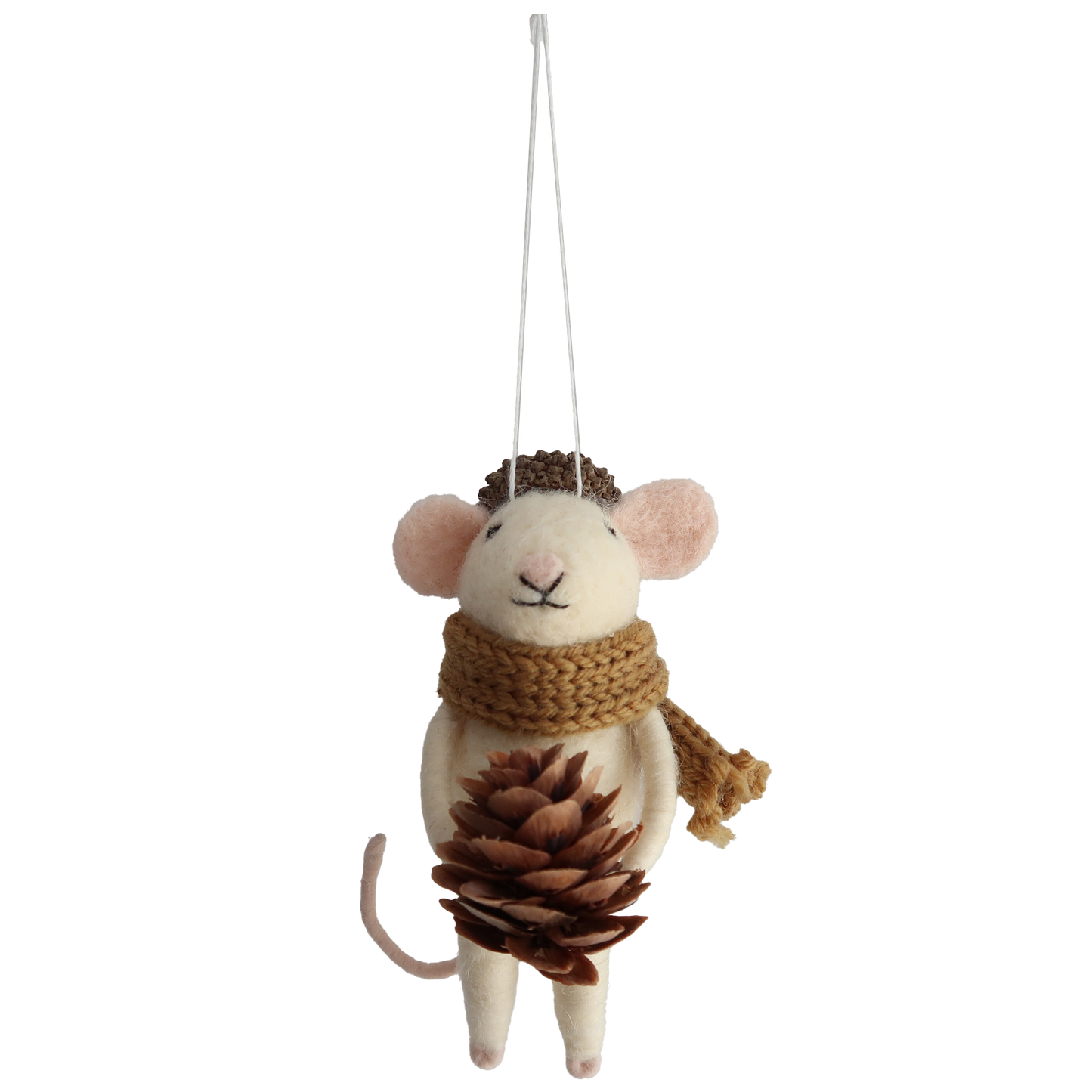 Ornament Woolen mouse 11 cm white