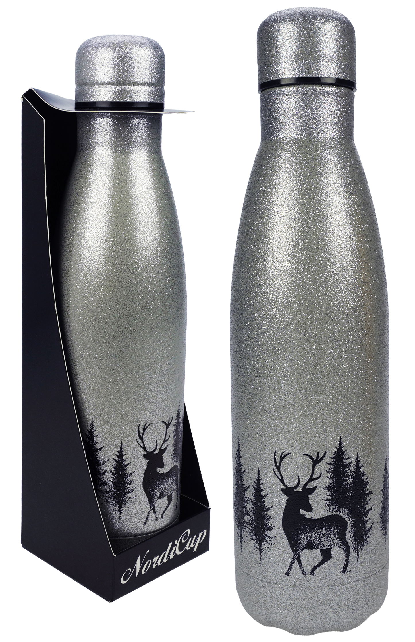 NordiCup Reindeer Thermos Bottle Glitter Silver