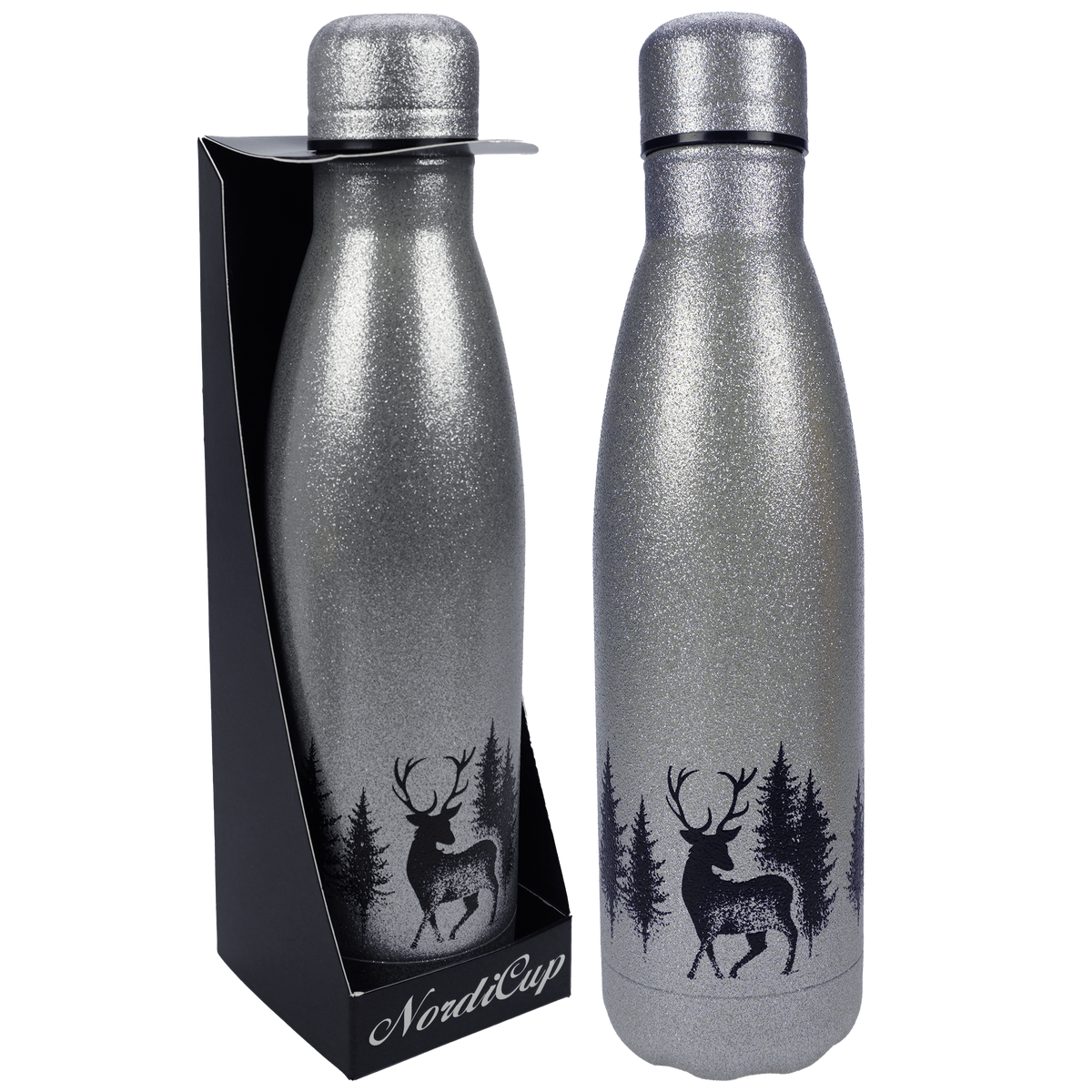 NordiCup Reindeer Thermos Bottle Glitter Silver