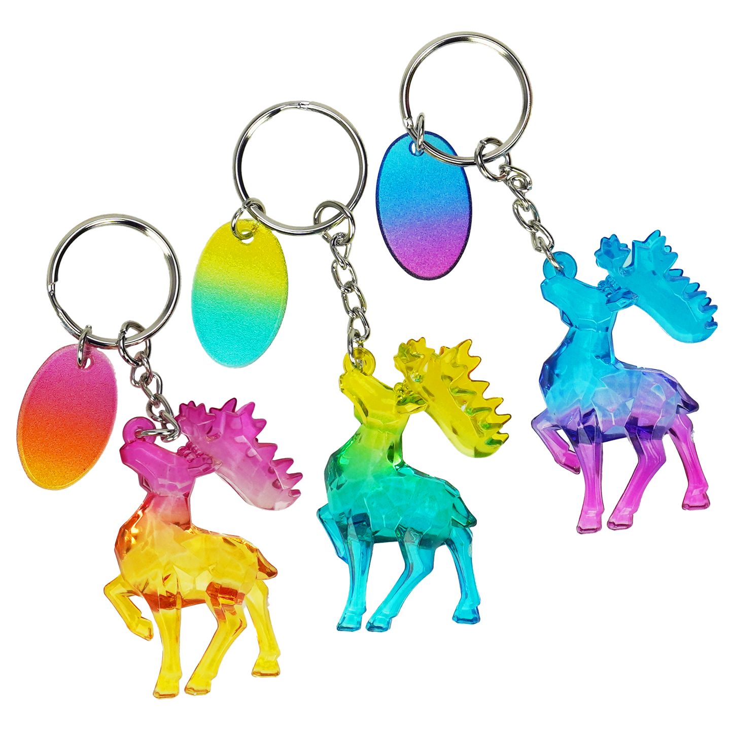 Reindeer Keychain Glossy Rainbow 12 pcs assortment