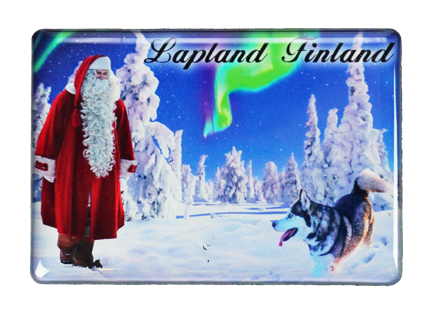 Joulupukki ja Husky Kuvamagneetti LAP FIN