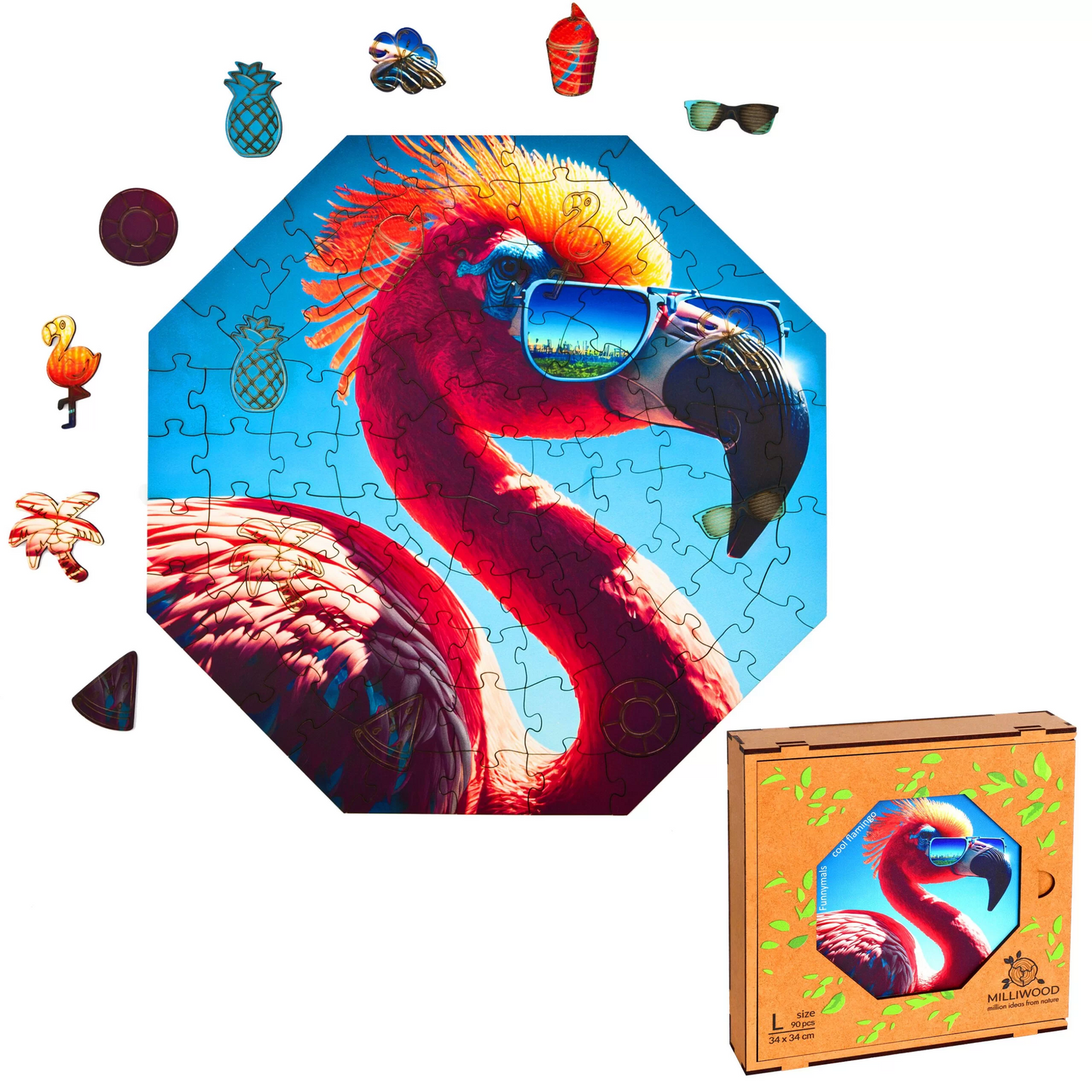 Cool Flamingo Wooden Puzzle Oktagon L