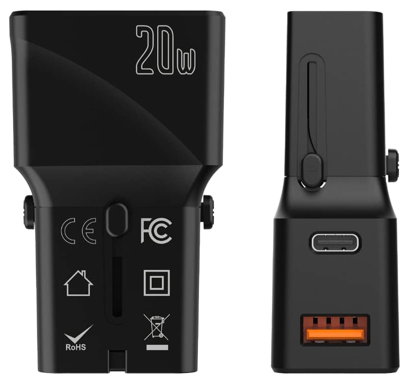 Universaali matka-adapteri 20W USB-A USB-C paikoilla