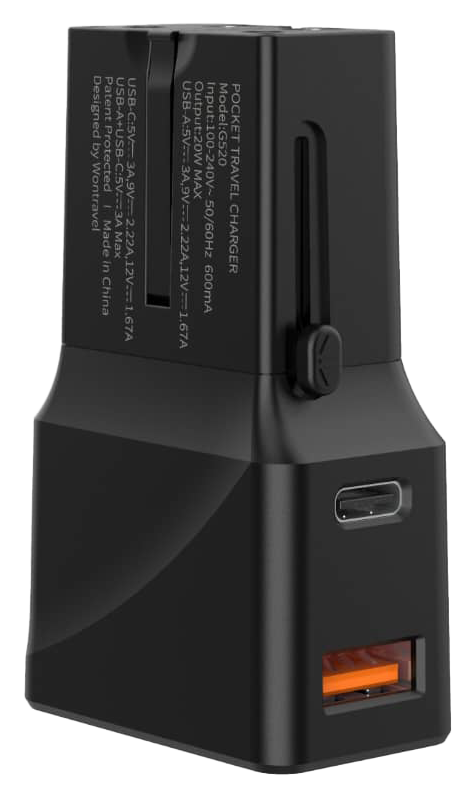 Universaali matka-adapteri 20W USB-A USB-C paikoilla