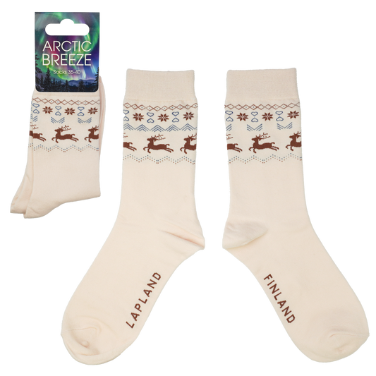 Nordic Reindeer 35-40 Socks Beige FIN LAP