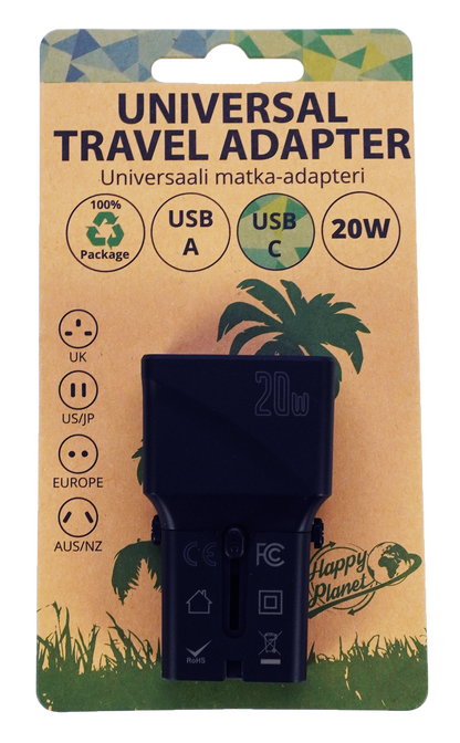 Universaali matka-adapteri 20W USB-A USB-C paikoilla