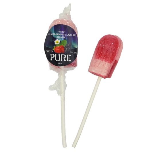 Pure Metsämansikan Makuinen Salmiakki Tikkari 12g