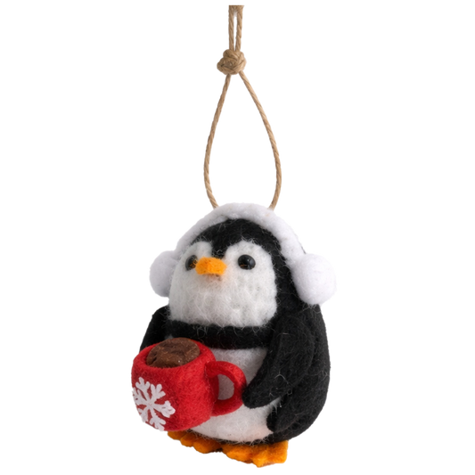 Ornament Woolen penguin black white 7 cm