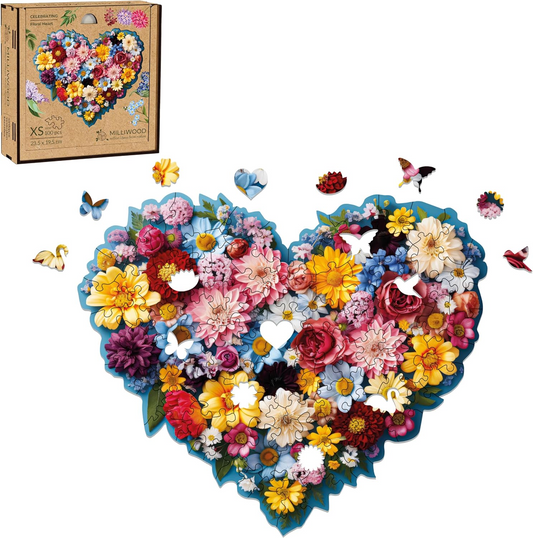 Floral Heart Wooden Puzzle Shape XS