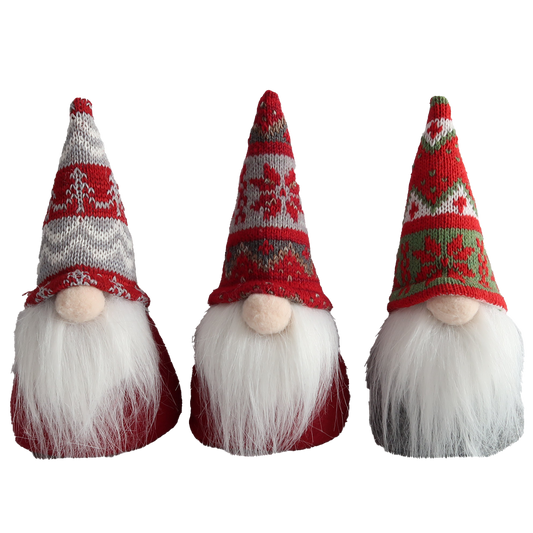 Cap Santa Knitted Red grey white 3 assortment 19 cm