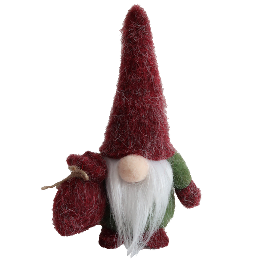 Cap Santa with bag red and green fabric 16 cm