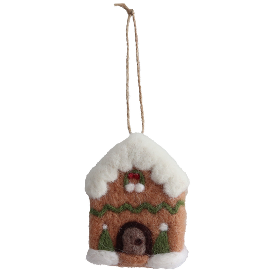 Ornament Woolen house brown white  8 cm