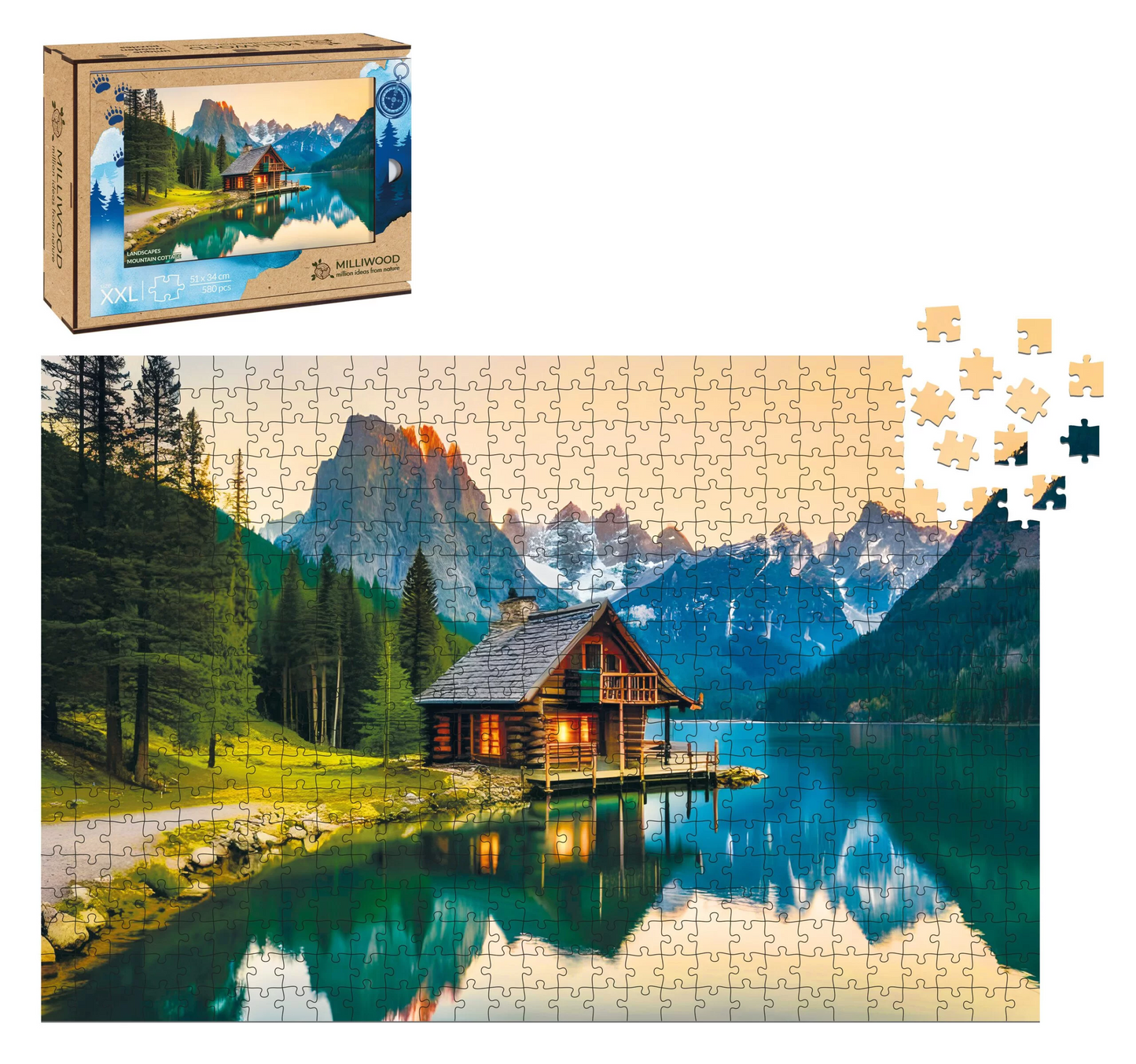 Mountain Cottage Wooden Puzzle Rectangle XXL
