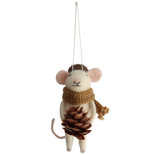 Ornament Woolen mouse 11 cm  white