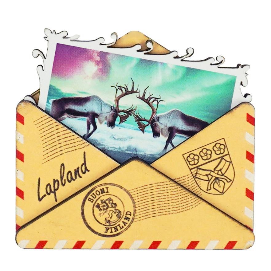 Envelope Wooden Magnet Fighting Reindeers LAP FIN