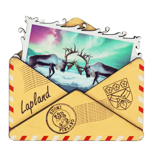 Envelope Wooden Magnet Fighting Reindeers LAP FIN