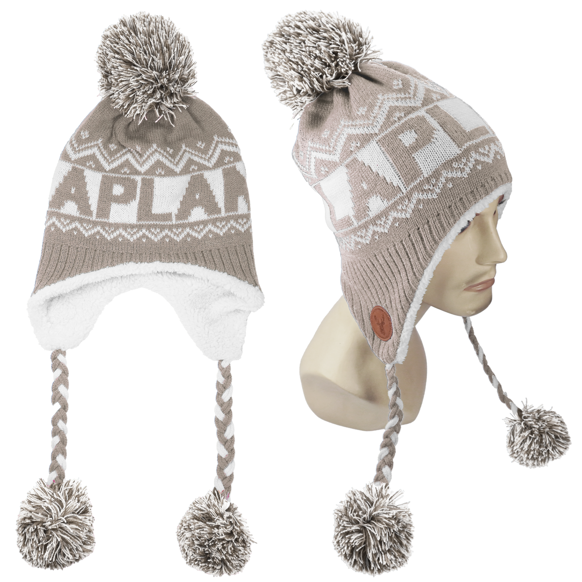 Fluffy Earflap Beanie Winter Fell Beige LAP