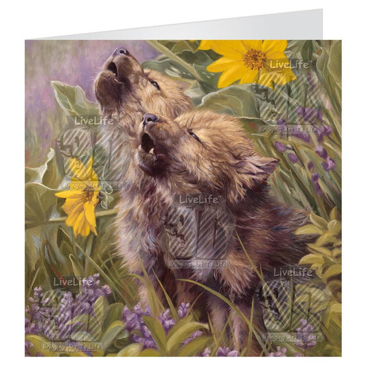 3D LiveLife Greetings Cards - Baby Wolves Howling