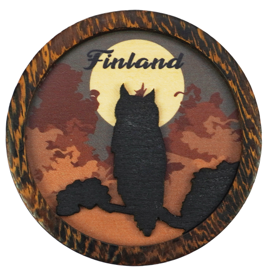 Pöllön Varjo Puumagneetti FIN