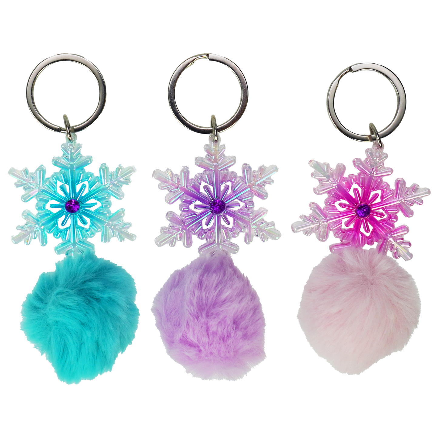 Snowflake Pom-Pom Keychain (Pink/Blue/Purple) 12 pcs assortment