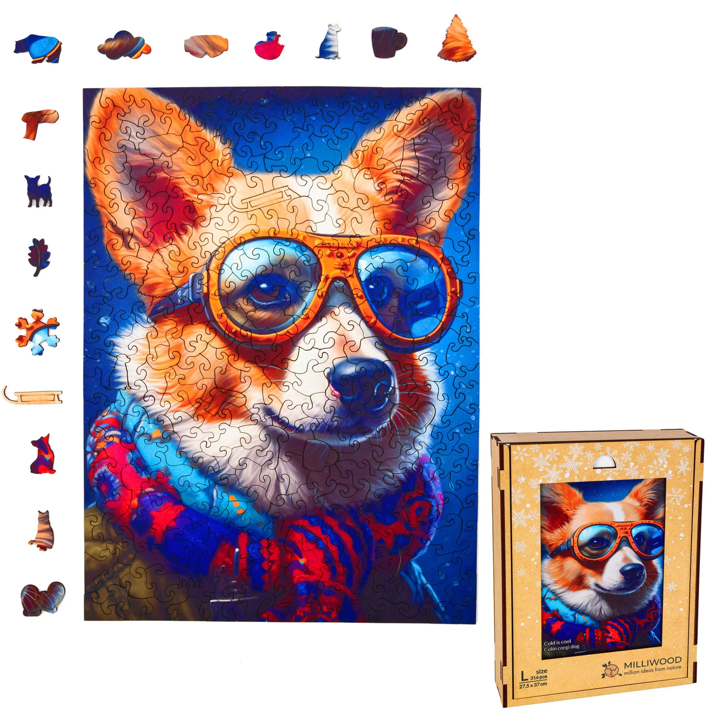 Colin Corgi Dog Wooden Puzzle Rectangle L