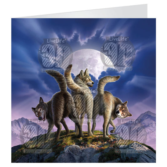 3D LiveLife Greetings Cards - Three Wolves Mooning
