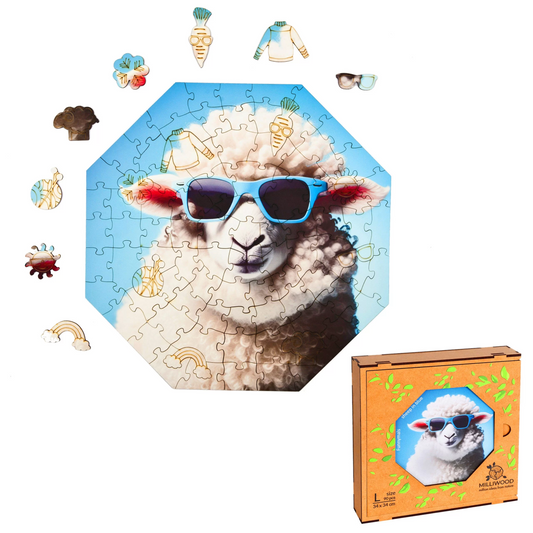 Sheep In Blue Wooden Puzzle Oktagon L