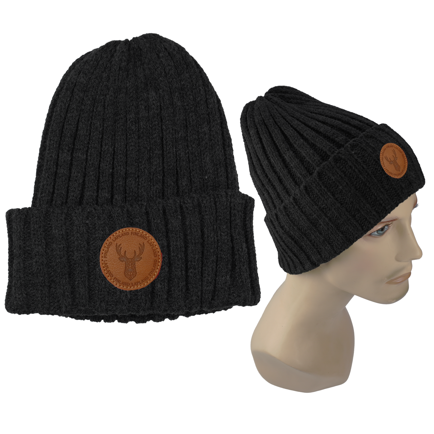 Merino Wool Rib Beanie Midnight Black FIN LAP