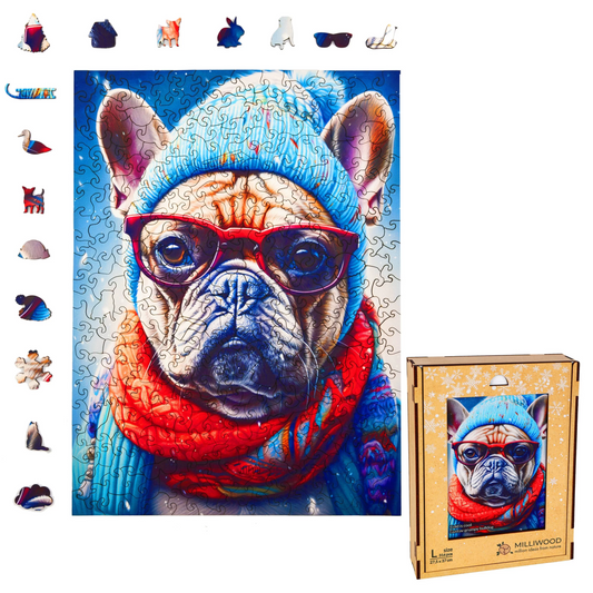 Gustav Grumpy Bulldog Wooden Puzzle Rectangle L