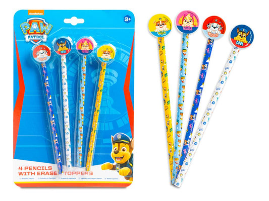 Paw Patrol 4 Pencils And Toppers