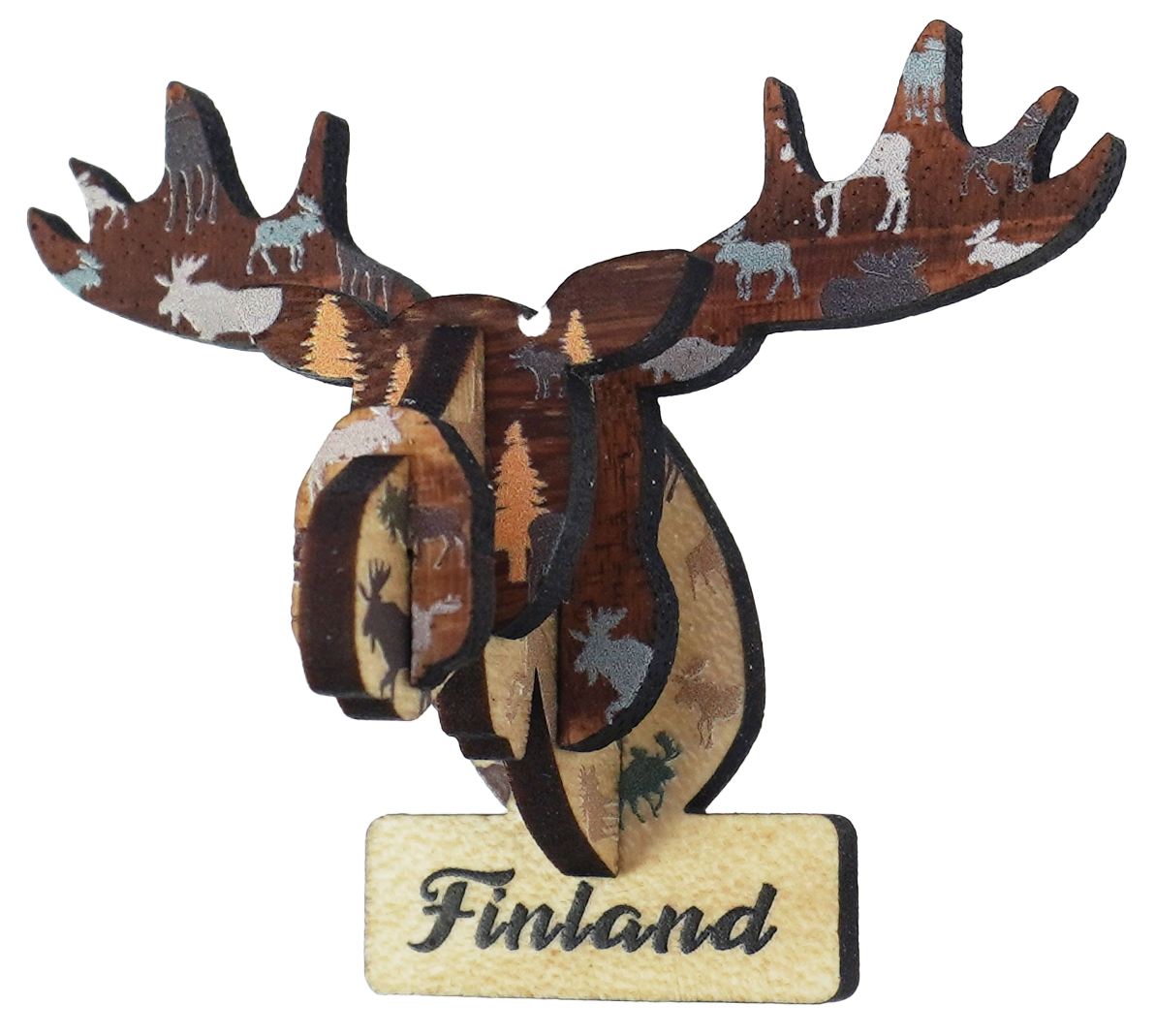 Hirven Pää 3D Puumagneetti FIN