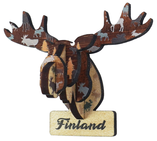 Hirven Pää 3D Puumagneetti FIN