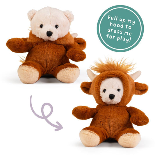 AN09HC LITTLE Dress Up Bear - Highland Cow 20cm