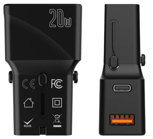 Universal Travel Adapter 20W USB-A USB-C output