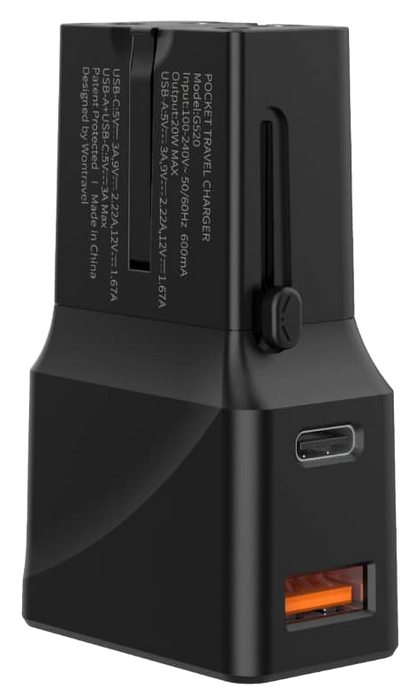 Universaali matka-adapteri 20W USB-A USB-C paikoilla