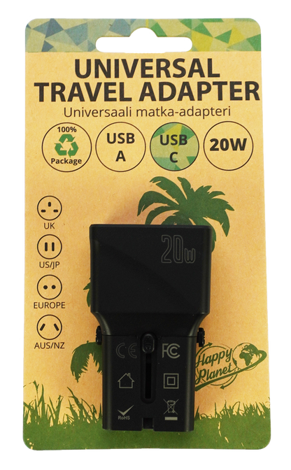Universaali matka-adapteri 20W USB-A USB-C paikoilla